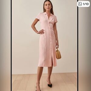 Reformation Pink Checkered Midi Dress
